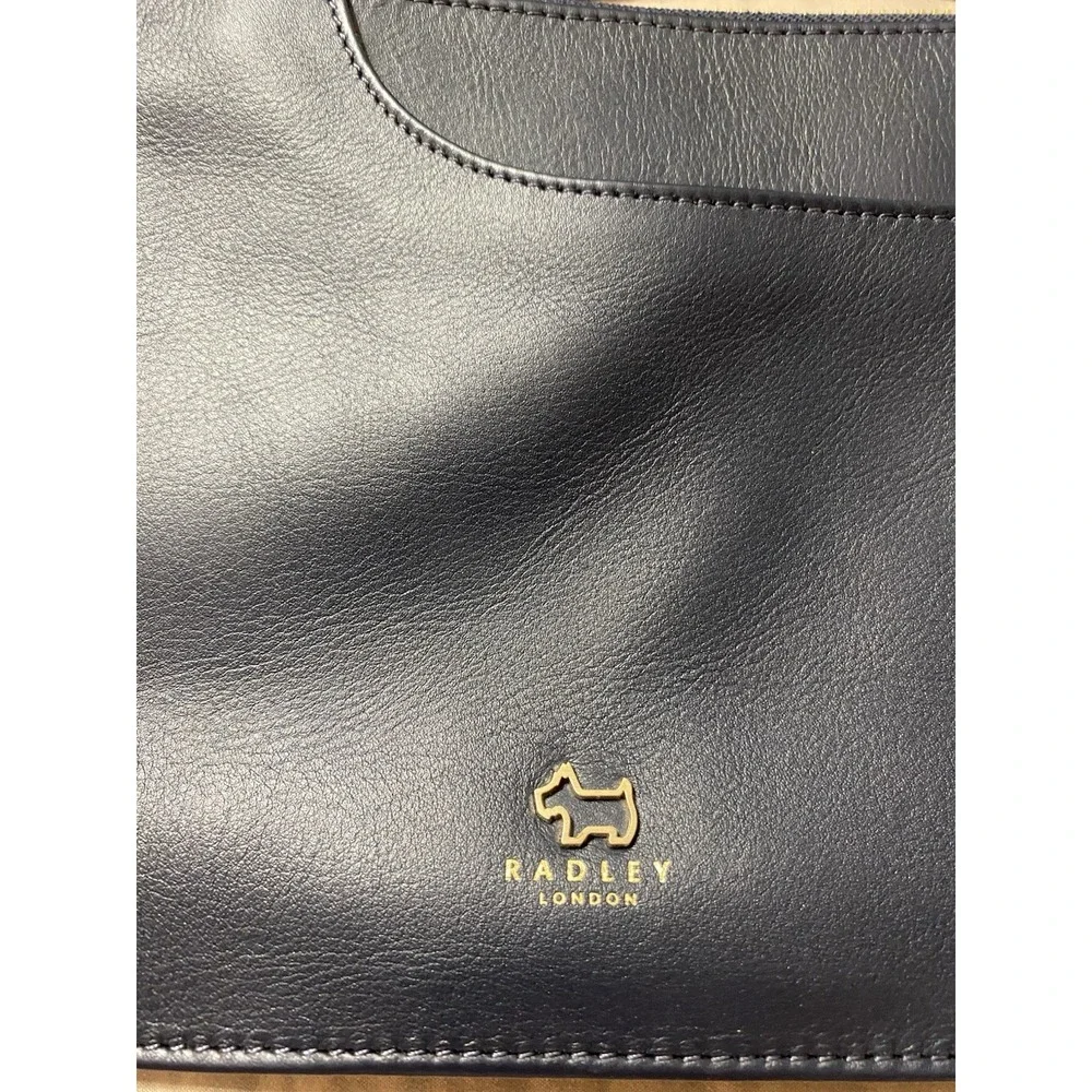 ⁠Radley London Navy Blue Leather Crossbody Bag Multi Zip Shoulder Purse Small